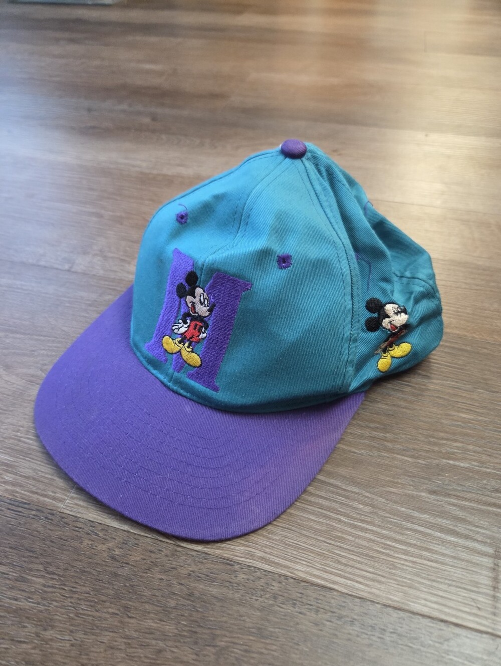 Vintage Mickey Mouse Disney Teal & Purple SnapBack Baseball Hat Mickey Unlimited